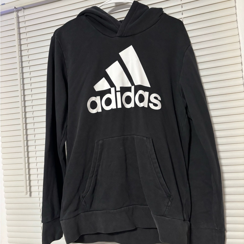 Adidas Charcoal Hoodie with White Emblem